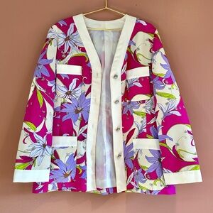 VINTAGE Floral Pink and White Artistic Blazer
